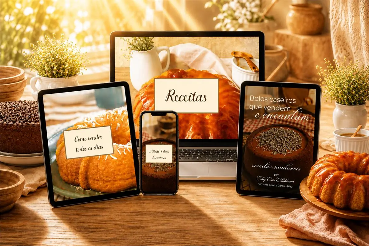 Mockups do ebook Bolos Caseiros que Vendem e Encantam